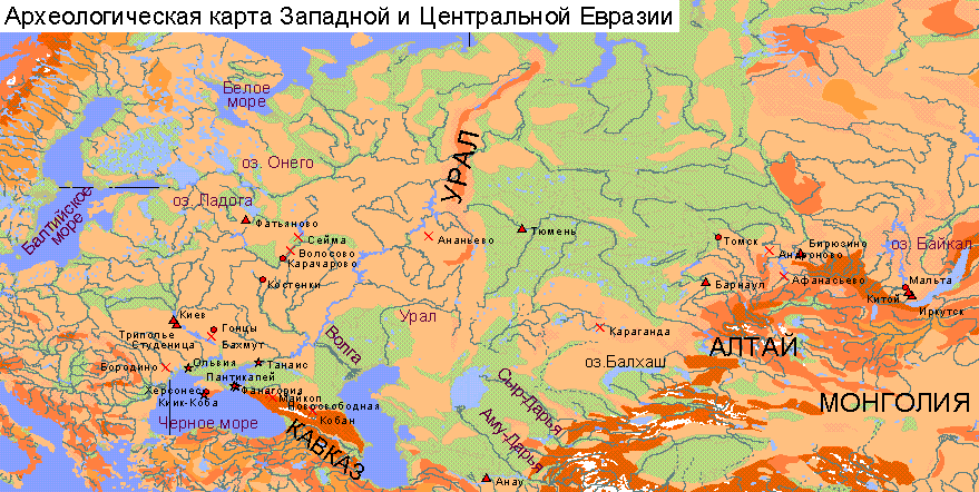 Палеолит на территории россии карта